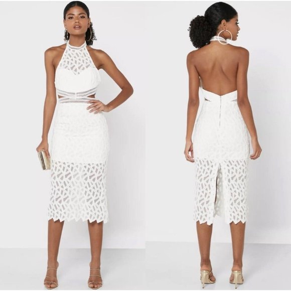 NWOT Bardot Lace Halter Sheath Midi Dress White  Size 6 Small - Picture 1 of 9